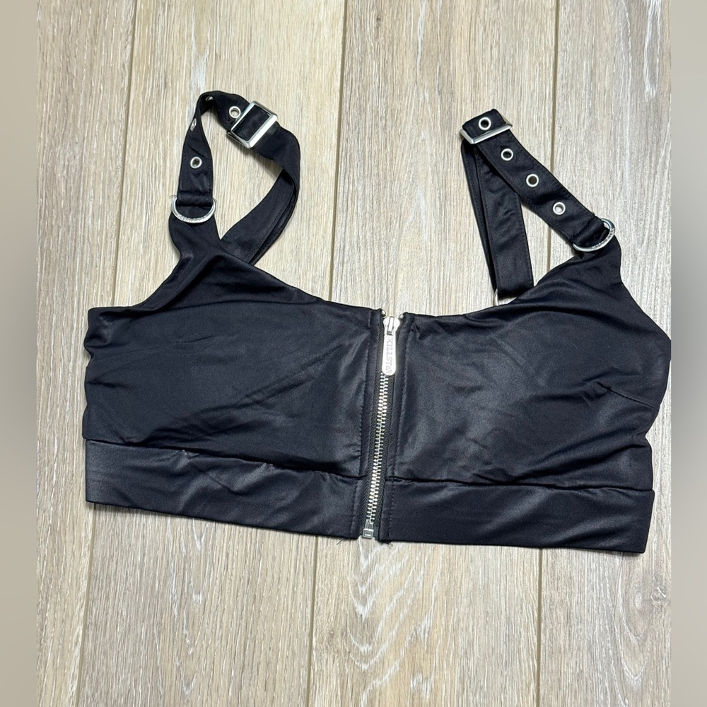 #14)  Killstar Black Crop Top with Silver Zipper